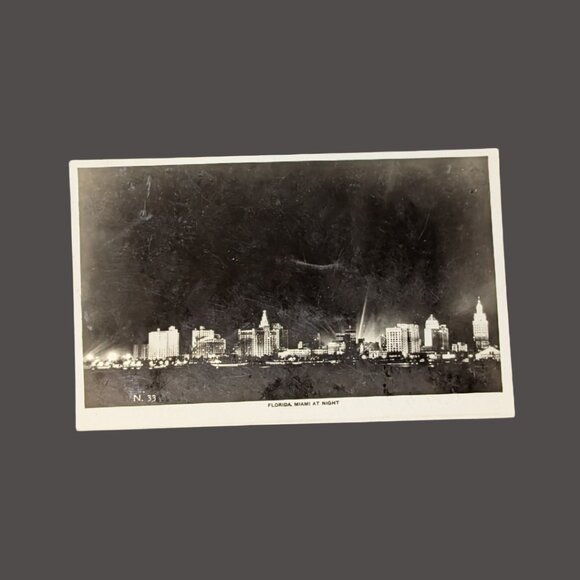 6/$15 Vintage Postmarked 1937 Miami Flordia at Night Real Photo Postcard RPPC - Picture 1 of 3